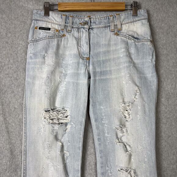 Dolce & Gabbana Distressed Low Rise Light Wash Jeans Size 42 Y2K - Picture 3 of 10